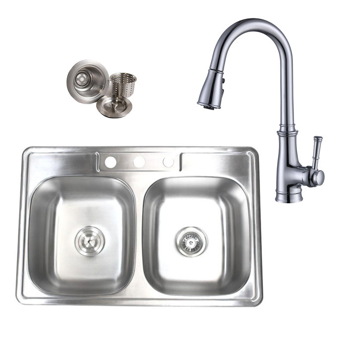 eModern Decor Topmount 33" L x 22" W Double Basin Drop-In ...