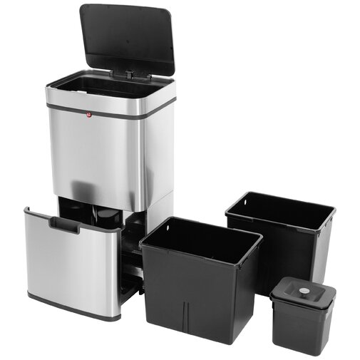 Smoky Grey and Black LTB30G 30-Litre Waste Separation System 2 x 15L Rubbish Bin for Kitchen with Inner Buckets SONGMICS Recycle Bin Living Room Colour-Coded Pedals 
