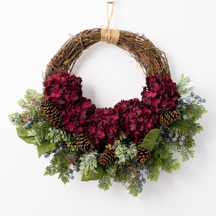 22" ARTIFICIAL WHITE ORCHID GREEN BERRY & PINE CONE WREATH 