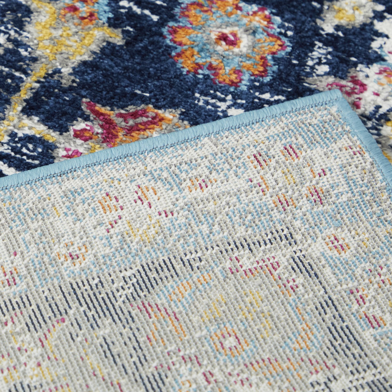 Bungalow Rose Summer Louise Oriental Navy Blue Light Beige Area Rug