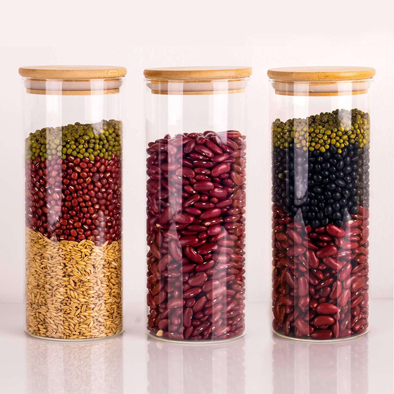 Lameishuju Glass Storage Jars Glass Food Storage Containers With Sealed Bamboo Lids For Home Kitchen Tea Herbs Sugar Salt Coffee Weed Flour Candy Cookie Herbs Grains Wayfair