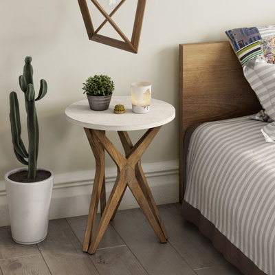 Moty Crossed Legs Round End Table, with Tripod Base for Modern Farmhouse, Boho