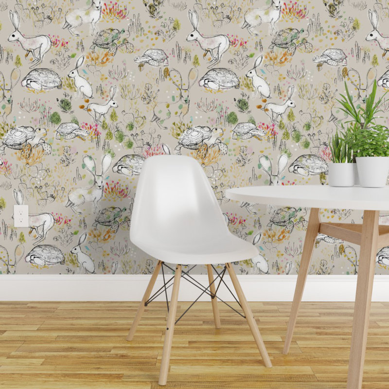 Removable Water-Activated Wallpaper Tortoise And Hare Cute Animals Children/'