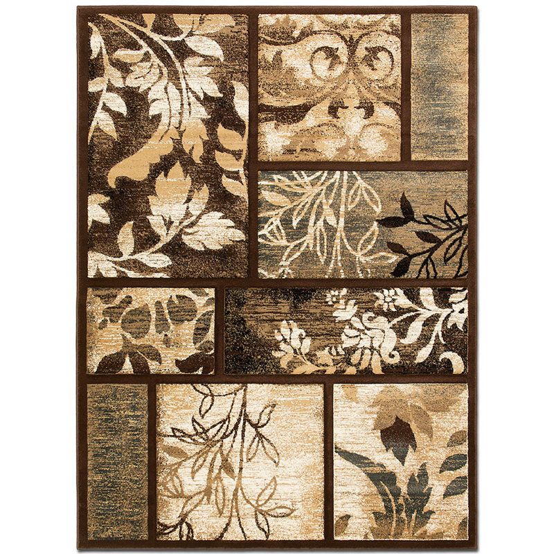 Floral Print Chocolate Area Rug