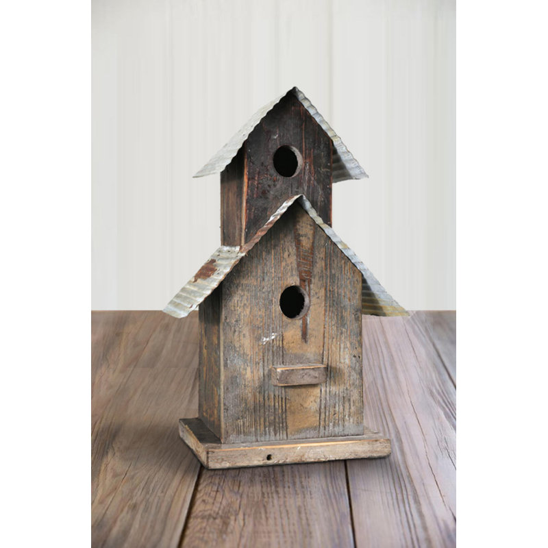 August Grove Mjej Corrugated Top Double Deck Wooden 15 In X 6 5 In X 7 5 In Birdhouse Wayfair