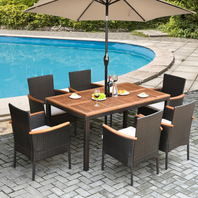 incomplete Chaley Rectangular 6 - Person 59'' Long Dining Set with Cushions and Umbrella Hole