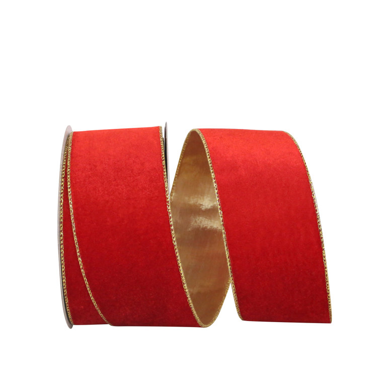 The Holiday Aisle® T93465W Plush Velvet Gold Metallic Lame Backed Wired Edge Ribbon