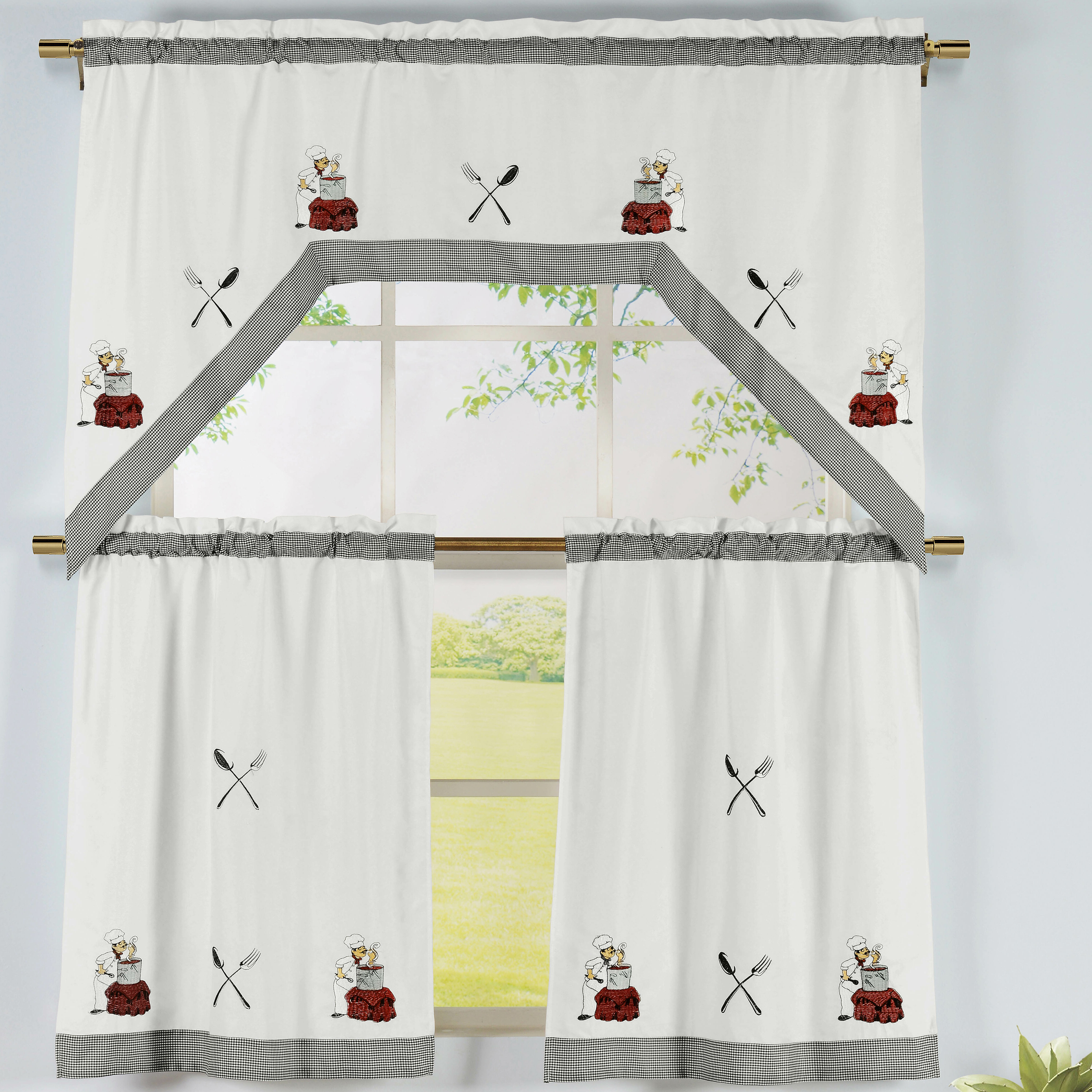 Window Elements Savory Chef 3 Piece Embroidered Kitchen Valance