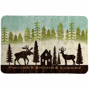 Animal Theme Rustic Moose Forest Shower Curtain Deer Elk Pine Tree and Moon 