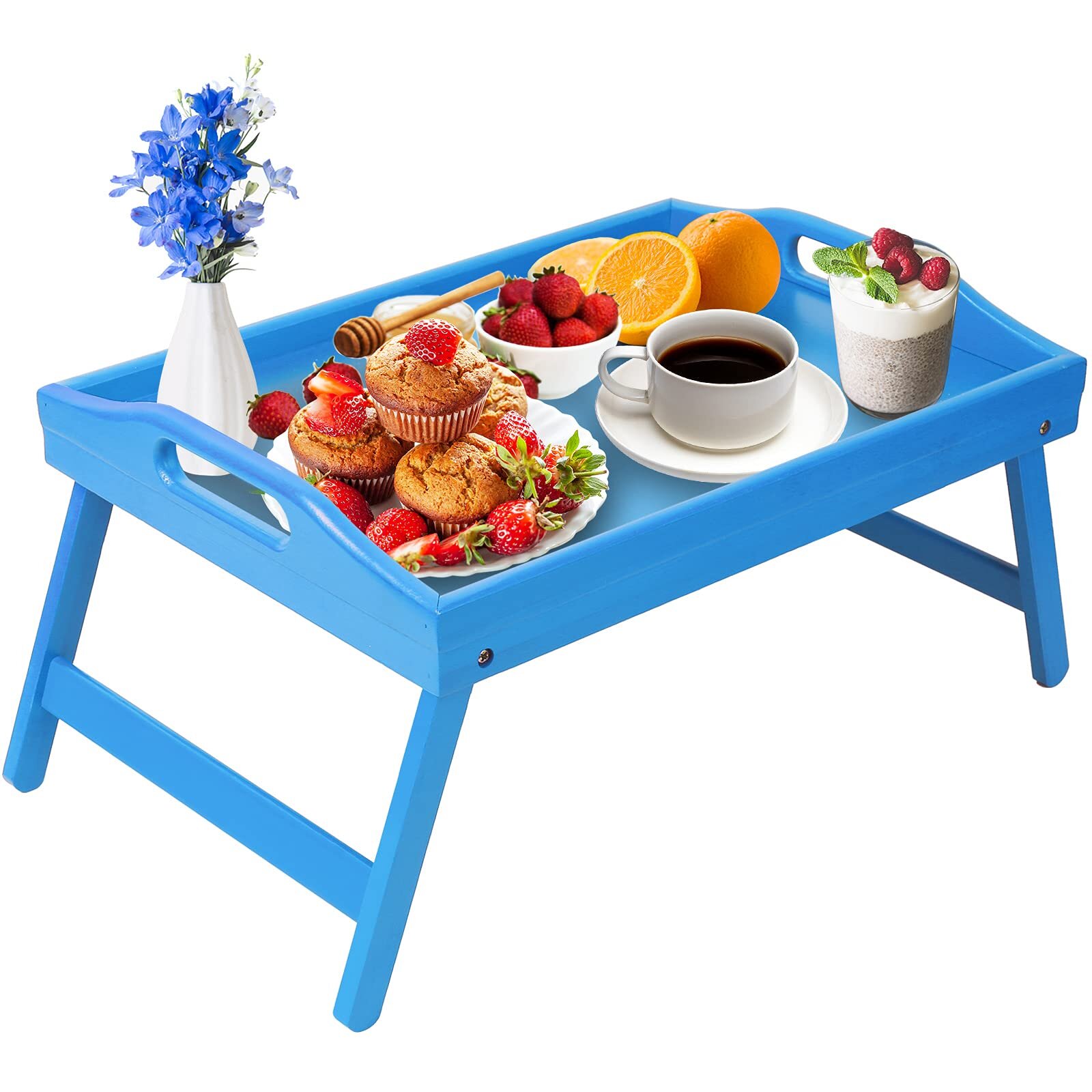 Foldable Bamboo Wood Dinner Table Coffee Tea Tray Stand Serving Snack Portable