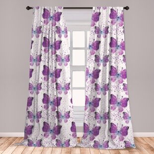 3D Curtain Wellmira Printed with Lilac and Butterflies Image for Living Room