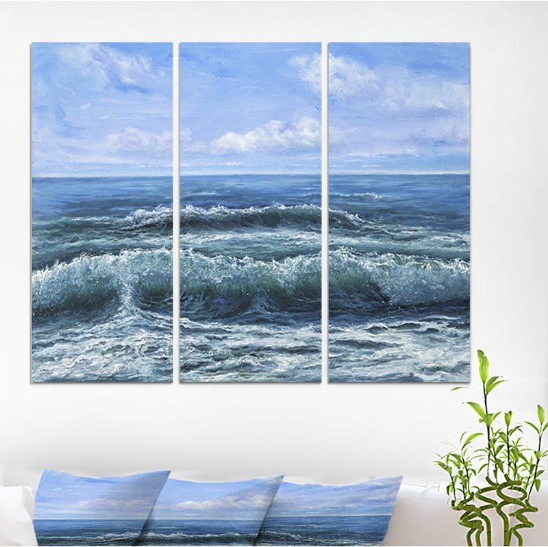 East Urban Home Calming Waves In Ocean Oil Painting Print Multi