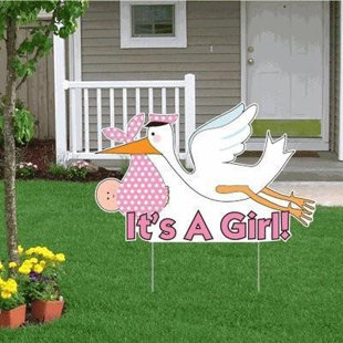 It's A Girl! Stork Baby Announcement Yard Sign By The Holiday Aisle
