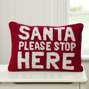 Santa, Stop Here Hooked Pillow
