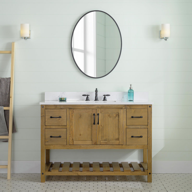 Radstock 48" Single Bathroom Vanity Set Base Finish: Antique Natural, Top Finish: Carrara White