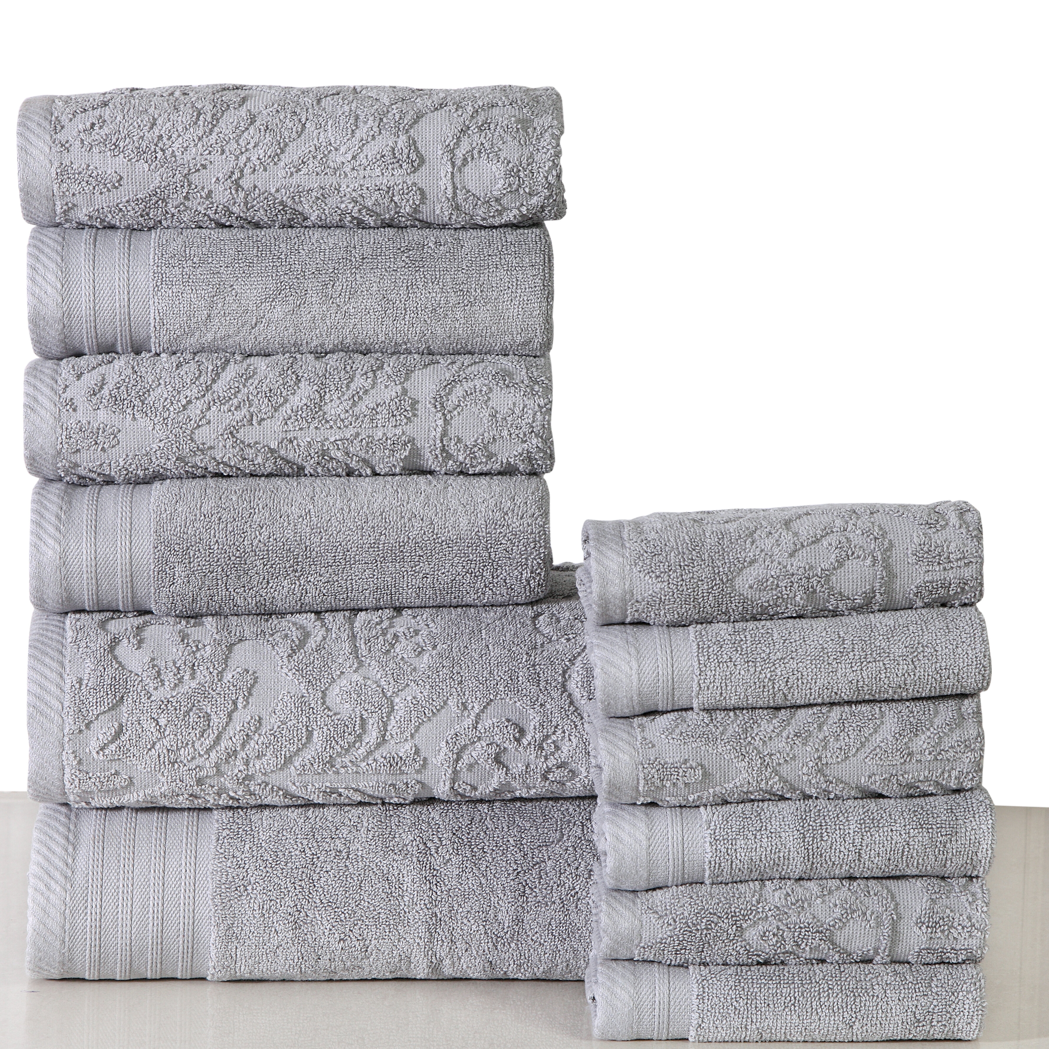 12PC Bath Towel SeHotel Gray Spa Quality Long Stapled 100% Cotton 600 GSM t 