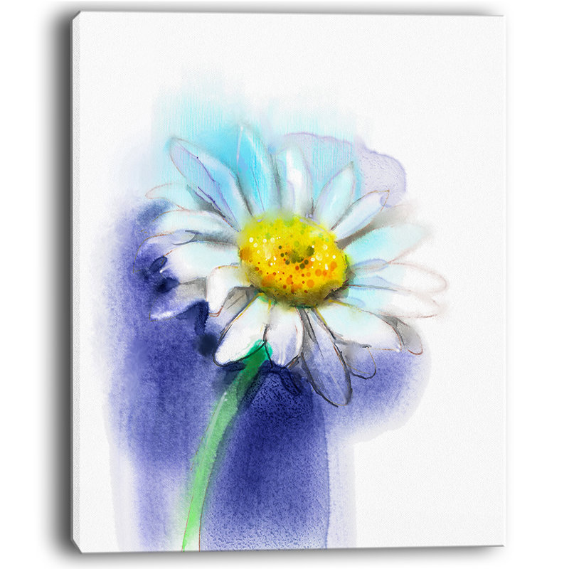 Designart White Gerbera Daisy In Blue Painting Print On Wrapped