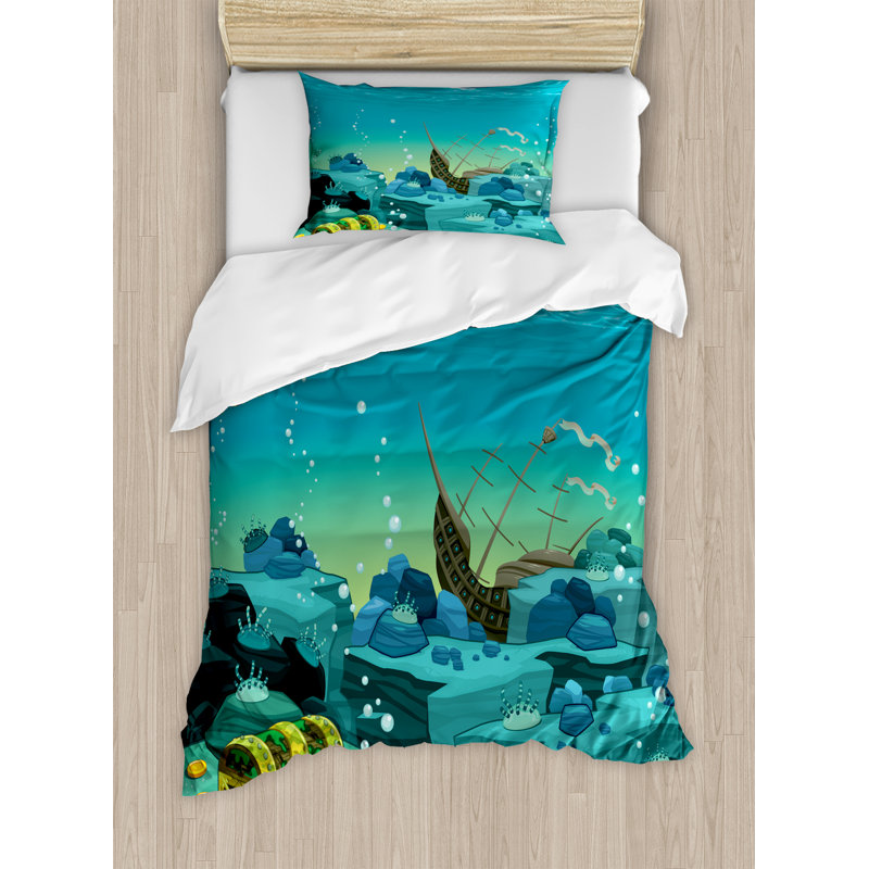 East Urban Home Cartoon Seascape Underwater With Treasure Galleon