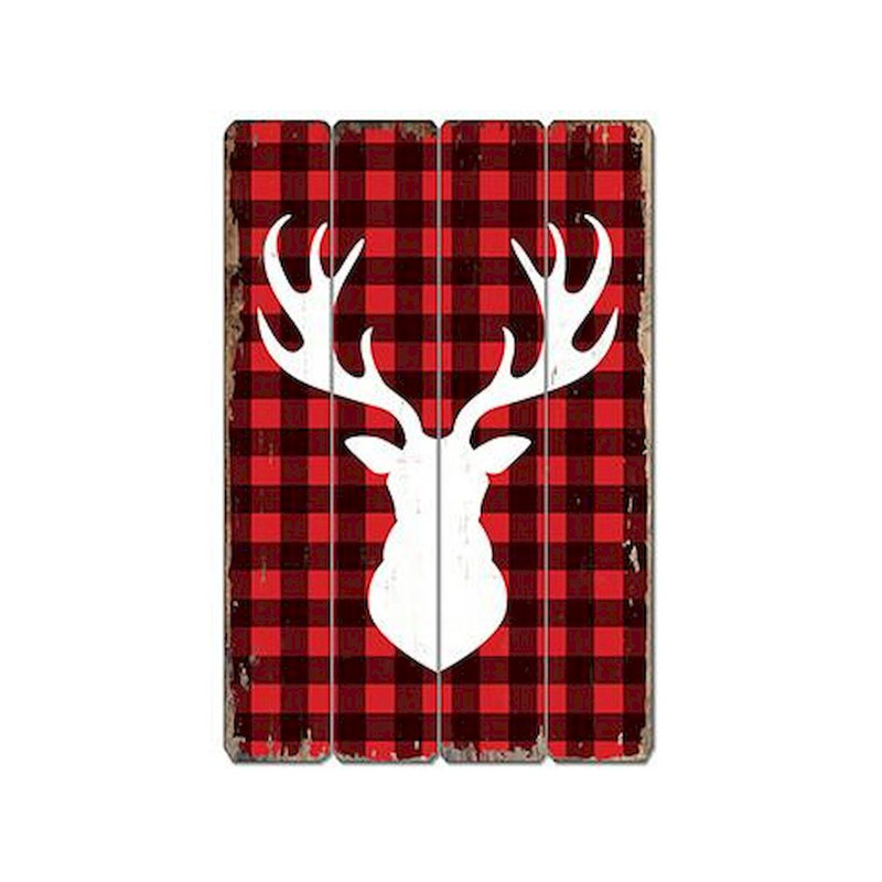 Laurel Foundry Modern Farmhouse Buffalo Plaid Reindeer Wooden Sign