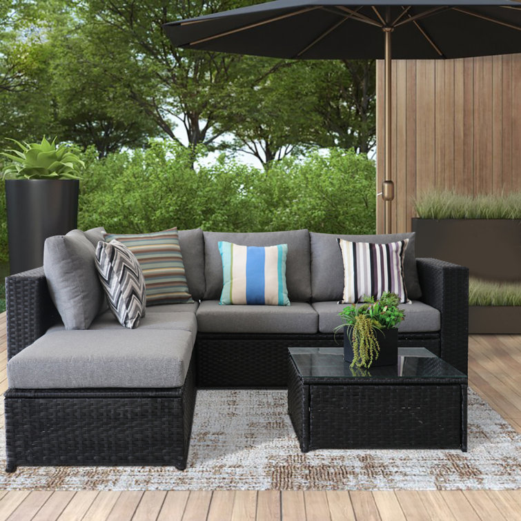 Ebern Designs Angeliqua Wicker Rattan 4 Person Seating Group With Cushions Reviews Wayfair