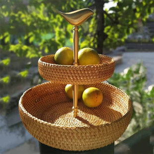 Fruit bowl,Stackable Basket Wicker Basket Fruit Bread Tray Storage Basket 
