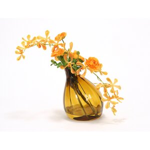 Yellow Orange Vanda Orchids with Gold Ranunculas in Gourd Vase