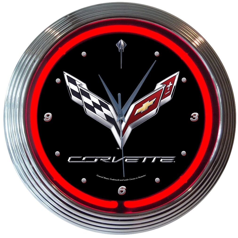 Neonetics 8CORV7 Corvette C7 Neon Clock 15" Diameter MAN CAVE LOOK NEW