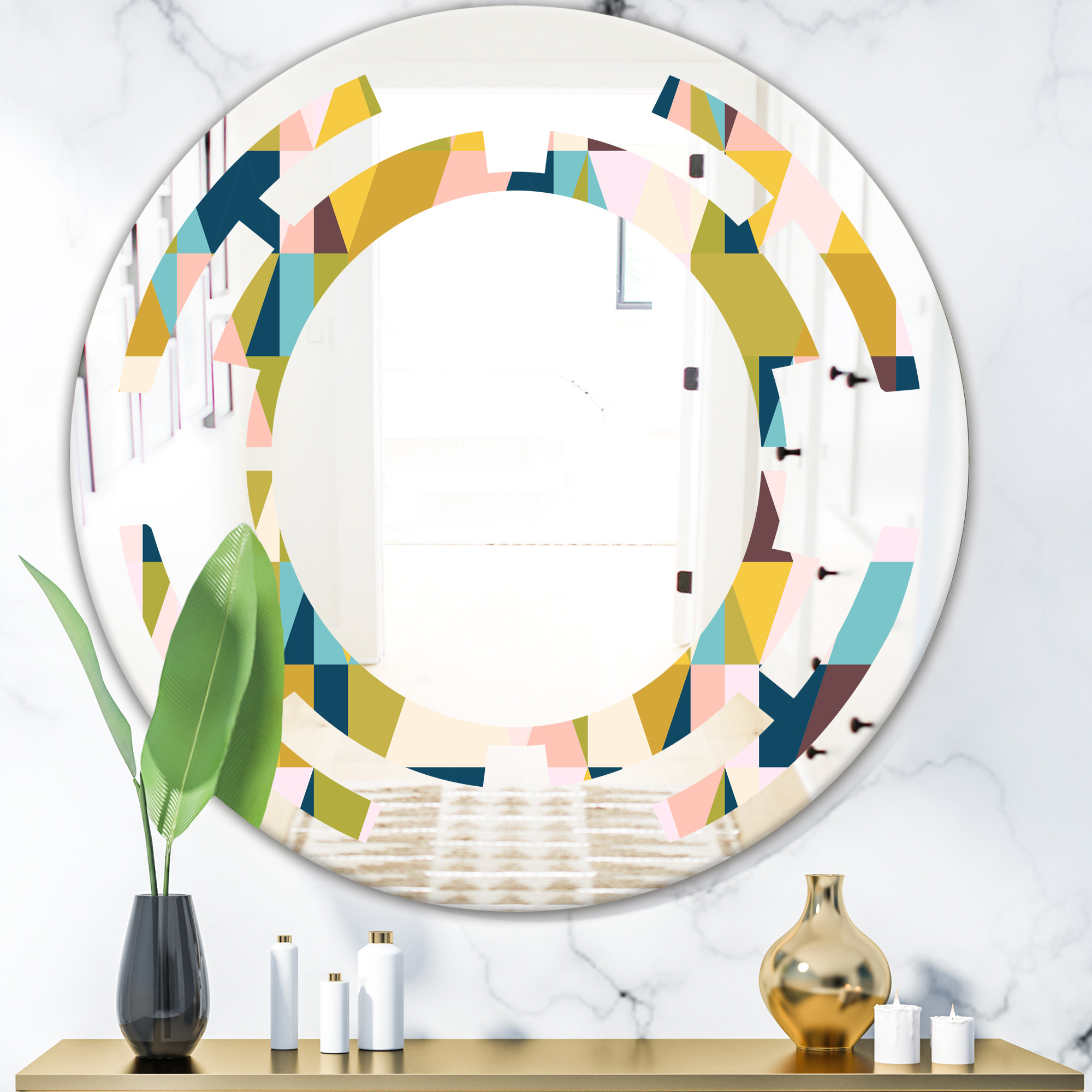 East Urban Home Space Triangular Design I Modern Frameless Wall Mirror