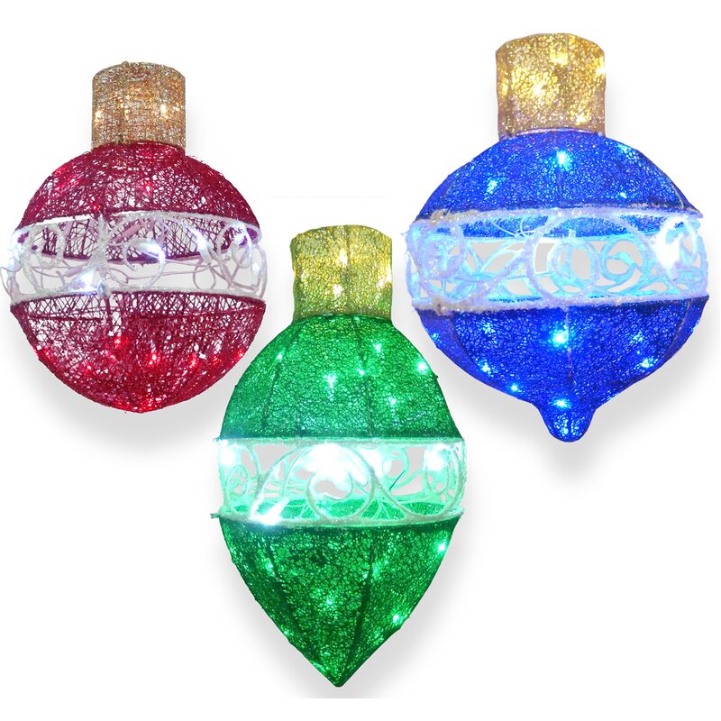 National Tree Co. 3 Piece Ornament Assortment with LED Lights Christmas ...