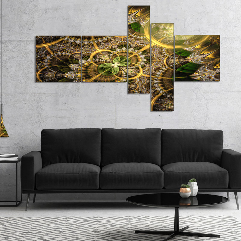 East Urban Home Dark Green And Gold Fractal Flower Graphic Art