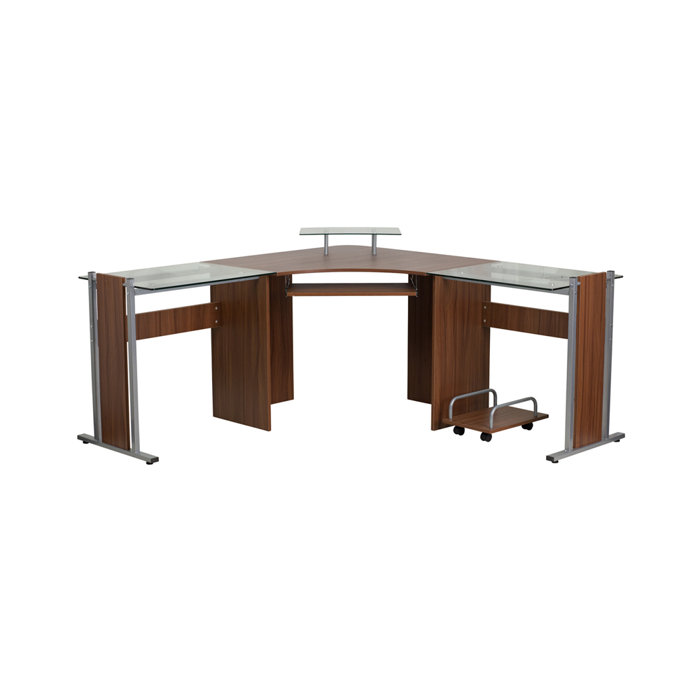 Carina Teakwood Laminate Corner Desk With Pull Out Keyboard Tray And Cpu Cart Carina Teakwood Laminate Corner Desk With Pull Out Keyboard Tray And Cpu Cart