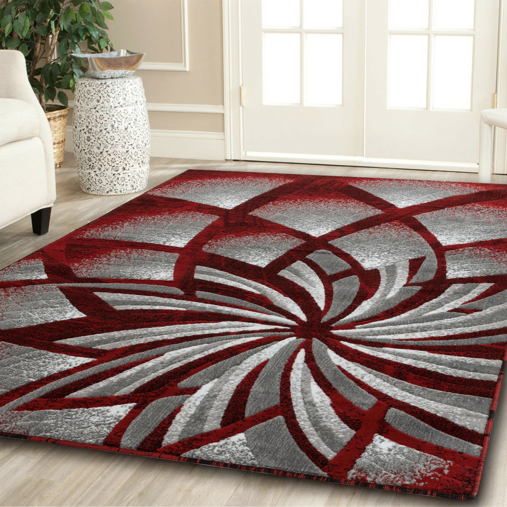 Orren Ellis Delana Floral Area Rug in RedCreamGray & Reviews | Wayfair