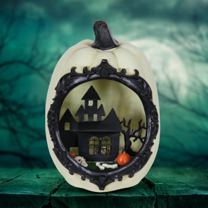 Pumpkin Statue with LED Haunted Mansion Scene Lighted Display