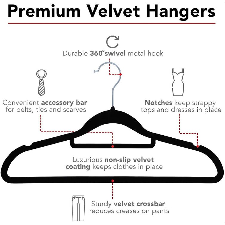 Non-Slip Velvet Hangers Ultra Thin Space saving Durable Hangers Suit Hangers 