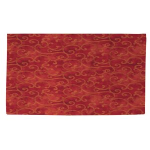 Zinnia Damask Red Area Rug