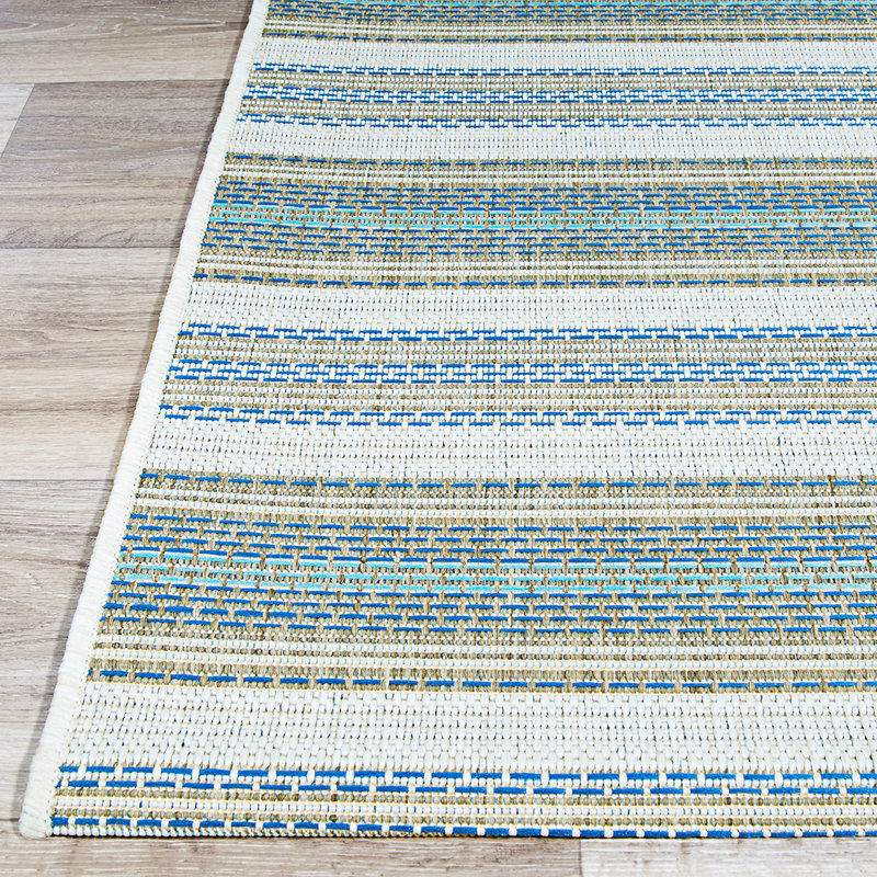 Wexford Striped Flatweave Marbella Blue Indoor Outdoor Area Rug