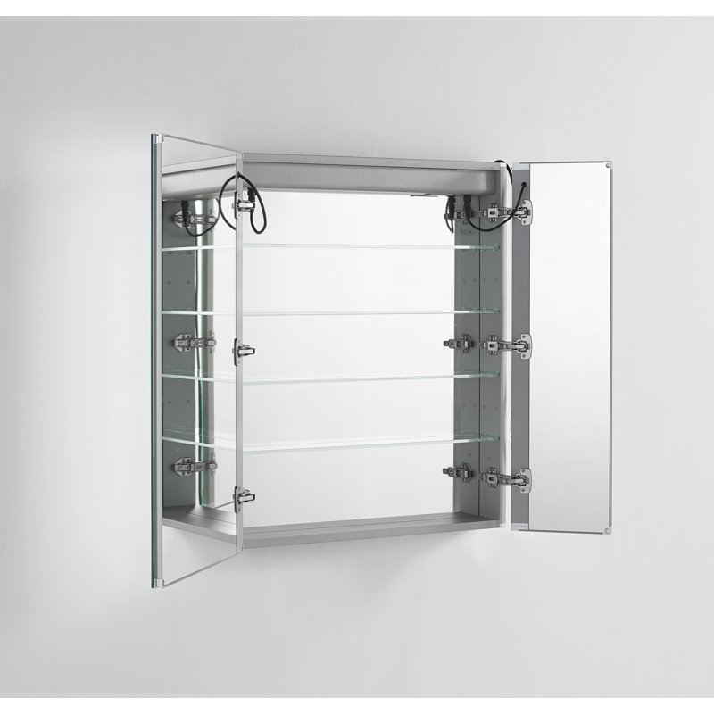 Orren Ellis Donnelly Recessed Or Surface Mount Frameless 2 Doors Medicine Cabinet With Adjustable Shelves And Led Lighting And Electrical Outlet Reviews Wayfair