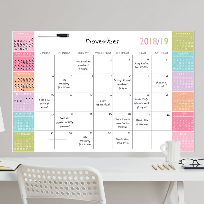 Wallpops Academic 2018 19 Dry Erase Calendar Whiteboard Wall