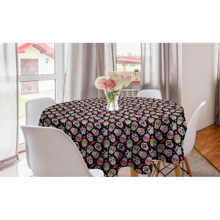 Ambesonne Abstract Tablecloth Dining Room Kitchen Rectangular Table Cover Charcoal Grey Background Image with Floral Flowers and Circled Detailed Artwork 52 X 70 Multicolor 