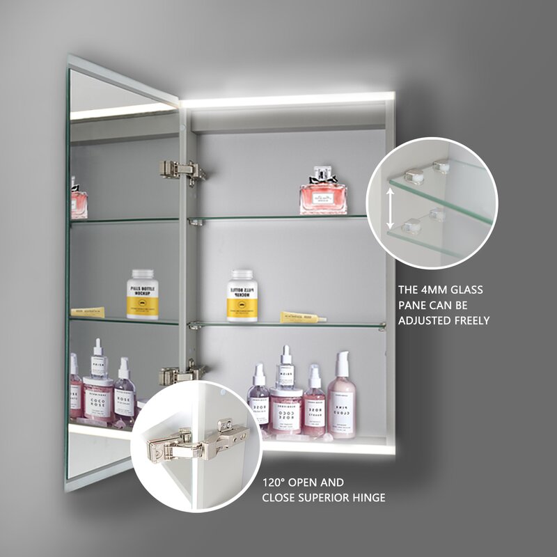 Orren Ellis Led Bathroom Medicine Cabinet With Mirror 3 Layer Storage Shelves Flexible Assembly 15 X26 Touchless Switch Ip44 Aluminum Frame Casement Door Surface Mounting Only Wayfair