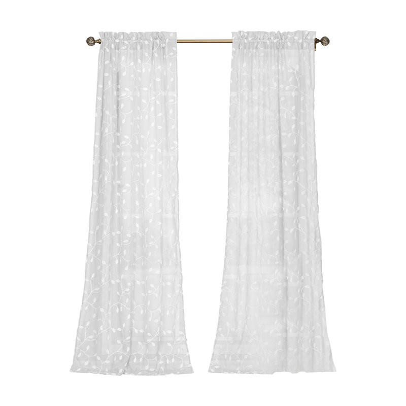 Dr International Kerr Linen Nature Floral Sheer Rod Pocket Curtain