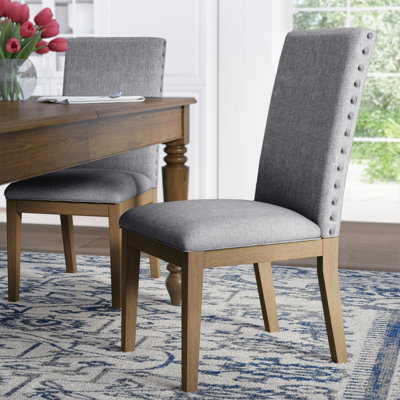 Three Posts Tamarack Linen Nailhead Upholstered Dining Chair Upholstery Color Gray