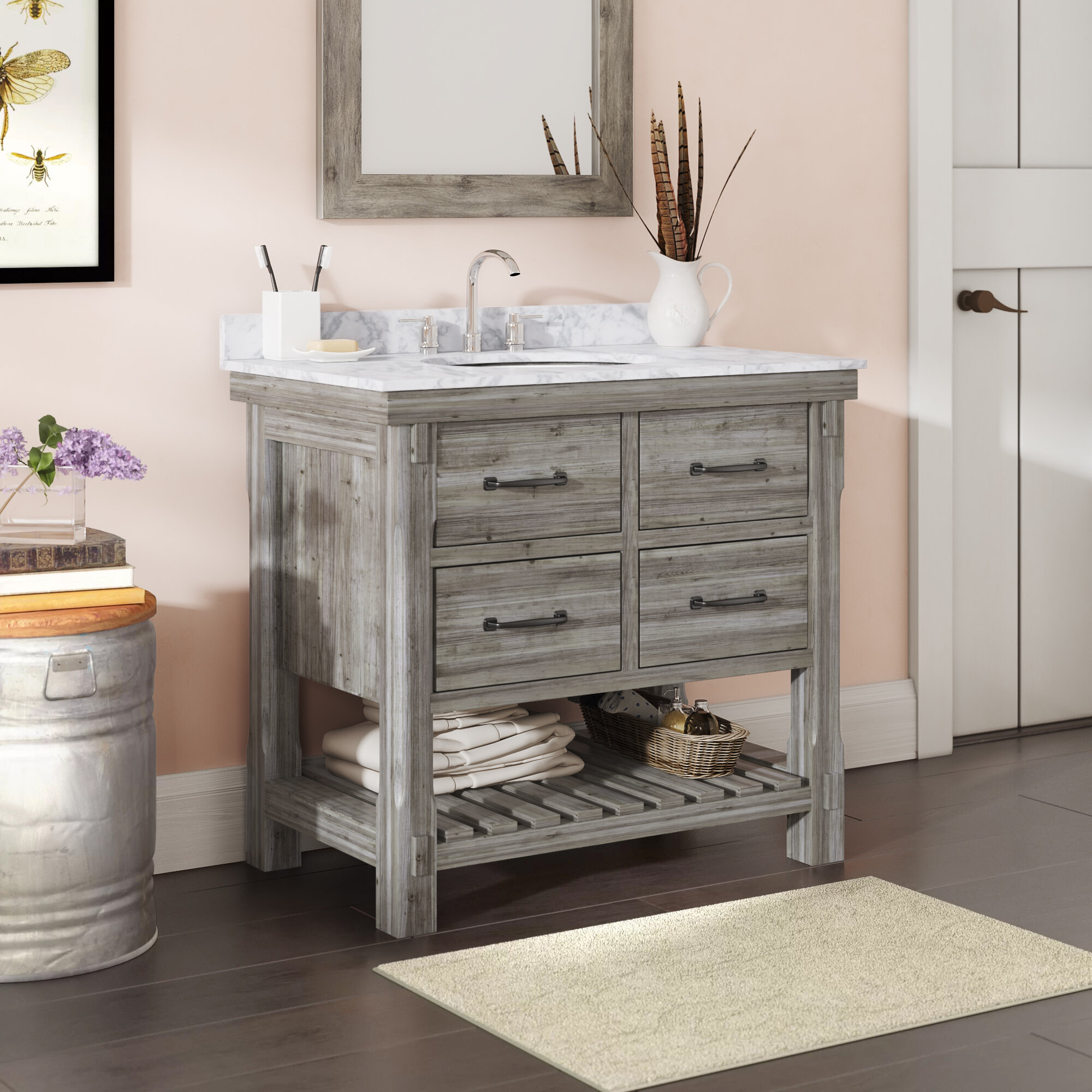 Gracie Oaks Hamm 36 Rustic Solid Fir Single Bathroom Vanity Set Reviews Wayfair