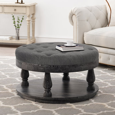 Tawney 40" Wide Tufted Round Cocktail Ottoman with Storage