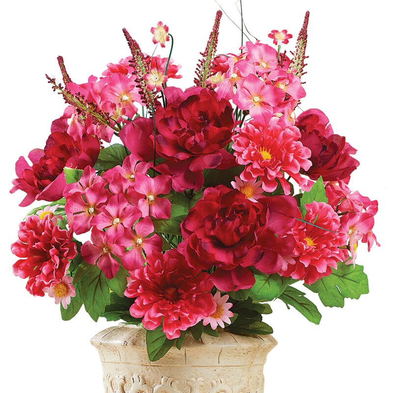 Artificial Mixed Floral Bouquet Plastic Urn Planter