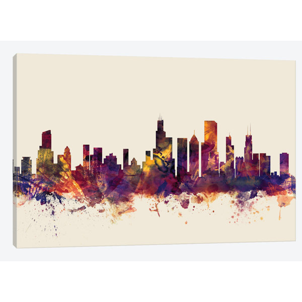 East Urban Home Skyline Series Chicago Illinois Usa On Beige Painting Print On Wrapped Canvas Wayfair