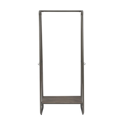 (incomplete) Metal Clothing Rack Tall  With Wooden Shelf Pewter