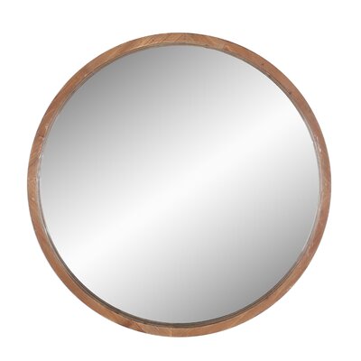 Neutral Wood Brown 32" Round Mirror - 32" x 32" x 1"