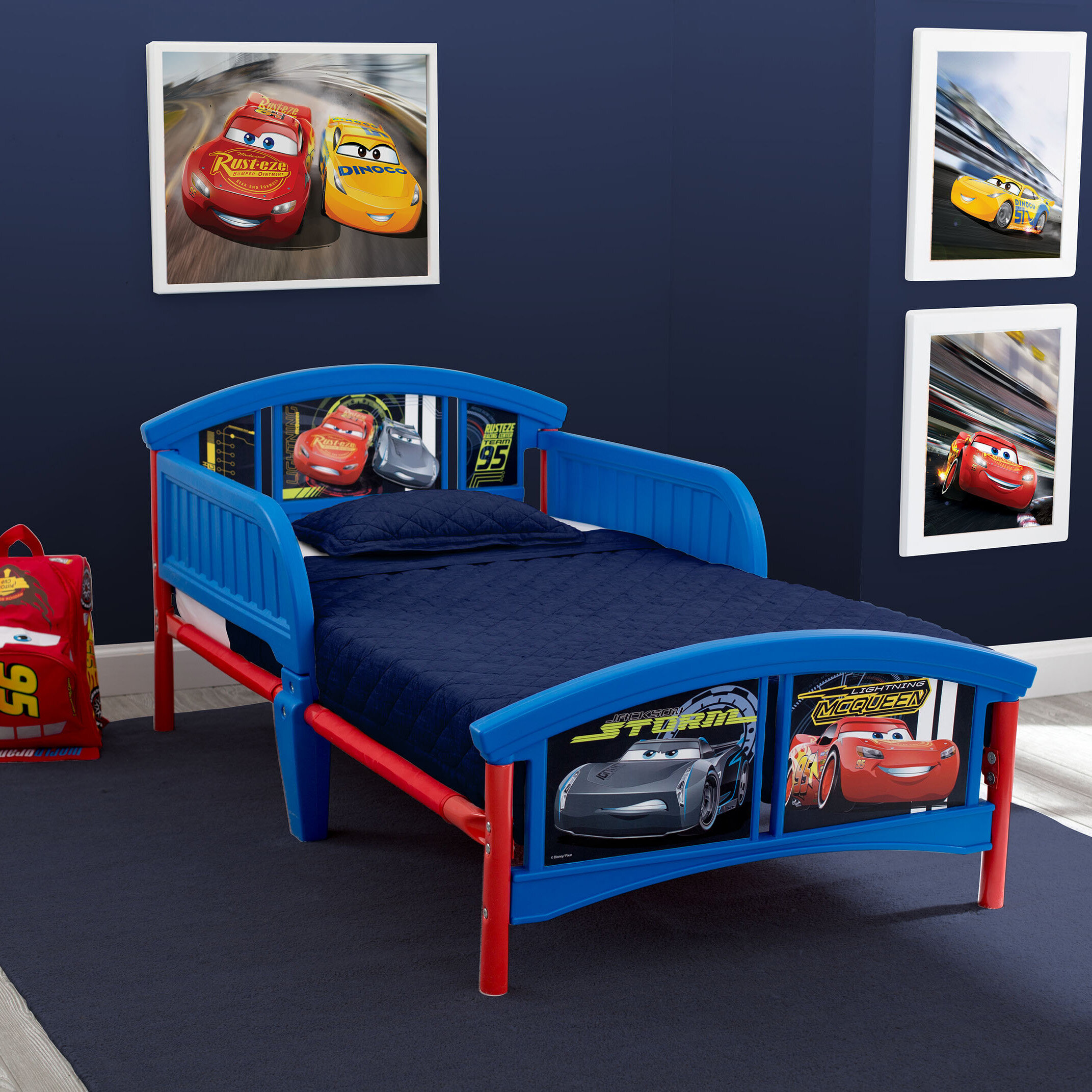 Toddler Bed Wooden Furniture Dis ney Cars Kids Bedroom Race Car Boy Bedroom Safe 