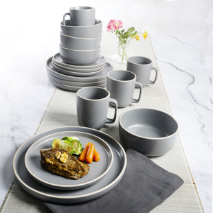 16 Piece Round Dinnerware Set Stoneware Plates Dishes Service Bowls Mugs Kitchen 